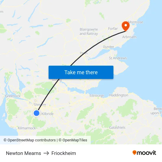 Newton Mearns to Friockheim map