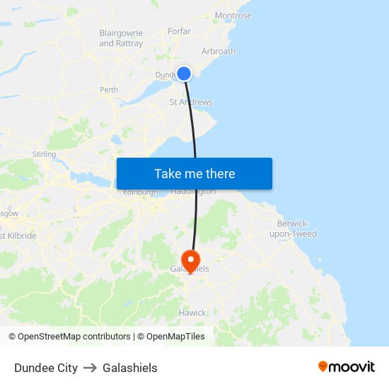 Dundee City to Galashiels map