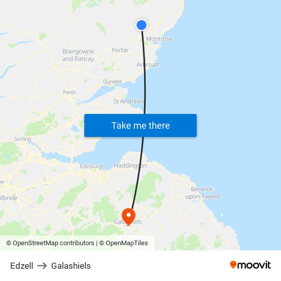 Edzell to Galashiels map