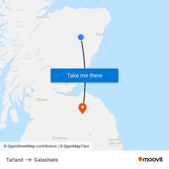 Tarland to Galashiels map