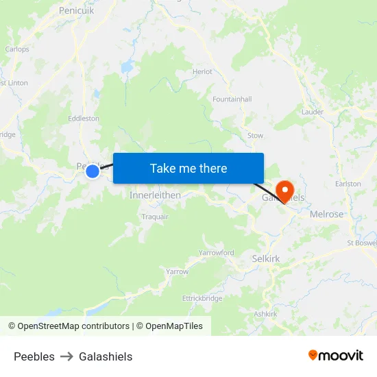 Peebles Postcode Peebles to Galashiels with public transportation