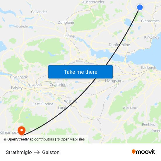 Strathmiglo to Galston map