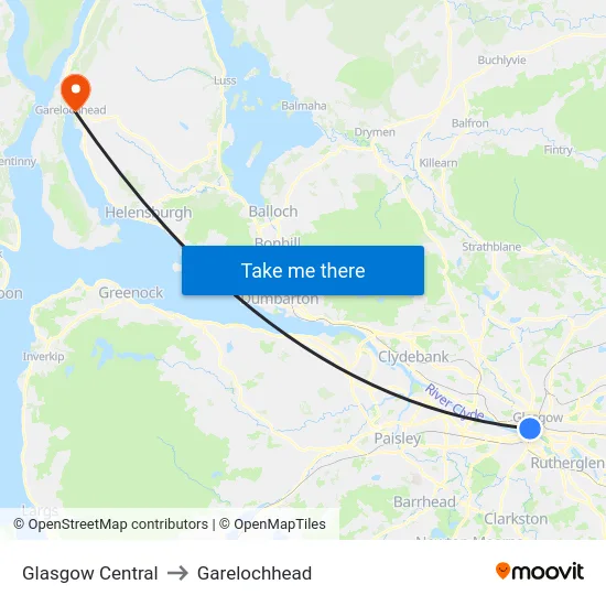 Glasgow Central to Garelochhead map
