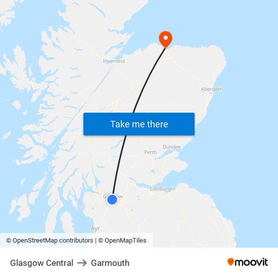 Glasgow Central to Garmouth map