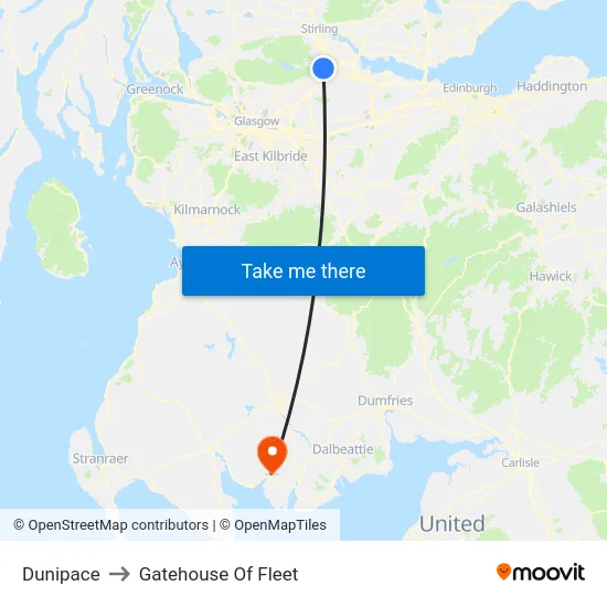 Dunipace to Gatehouse Of Fleet map