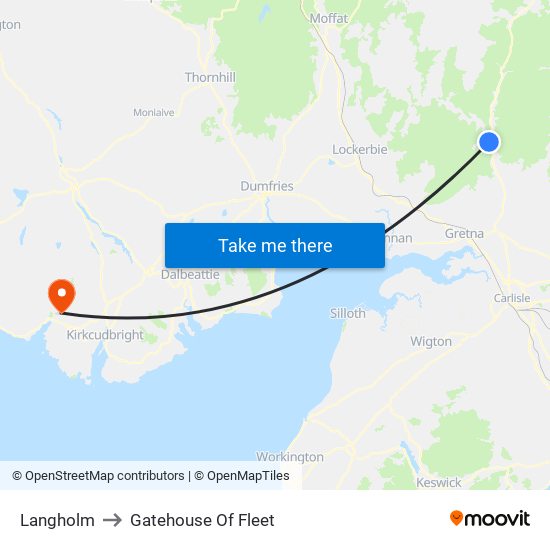 Langholm to Gatehouse Of Fleet map