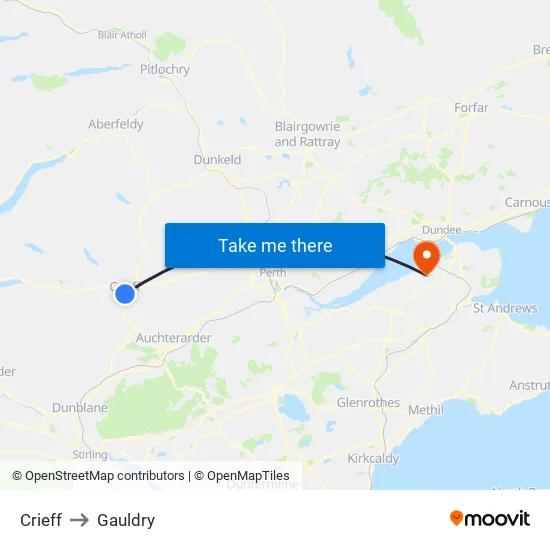 Crieff to Gauldry map