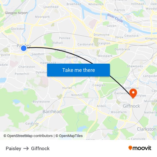 Paisley to Giffnock map