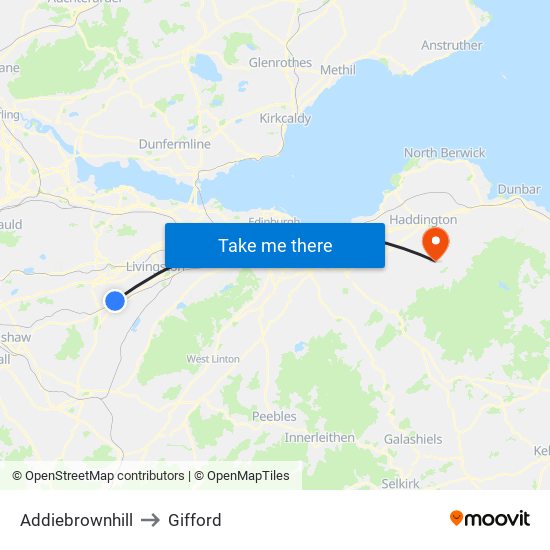 Addiebrownhill to Gifford map