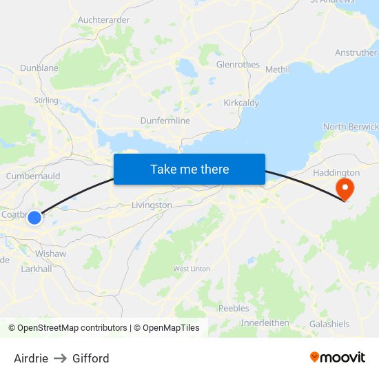 Airdrie to Gifford map