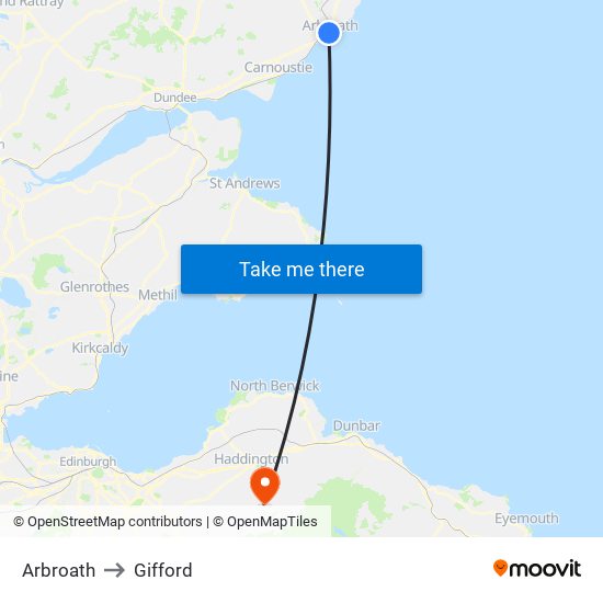 Arbroath to Gifford map