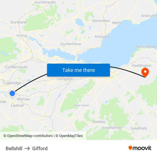 Bellshill to Gifford map