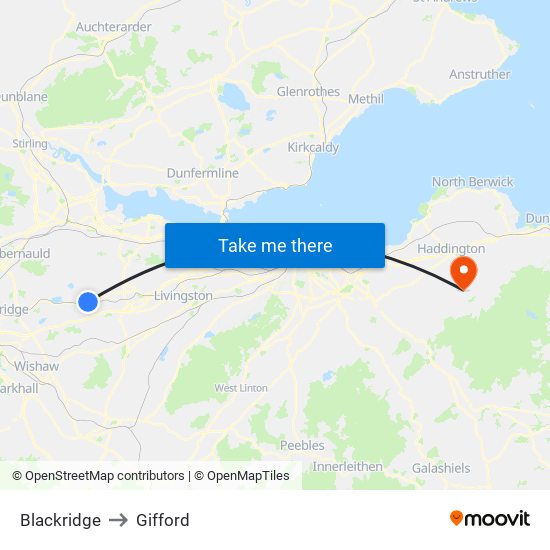 Blackridge to Gifford map