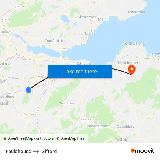 Fauldhouse to Gifford map