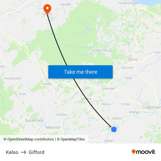 Kelso to Gifford map