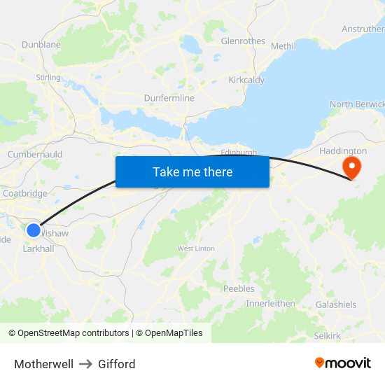 Motherwell to Gifford map