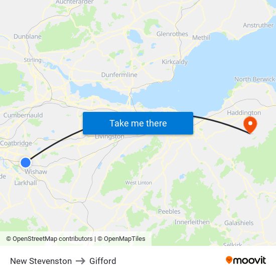 New Stevenston to Gifford map