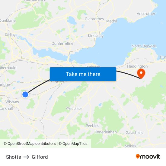 Shotts to Gifford map