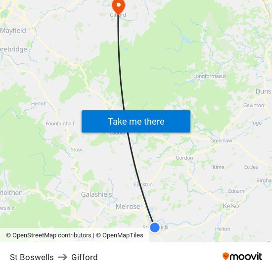 St Boswells to Gifford map