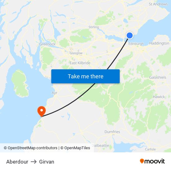 Aberdour to Girvan map