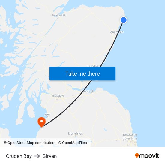 Cruden Bay to Girvan map