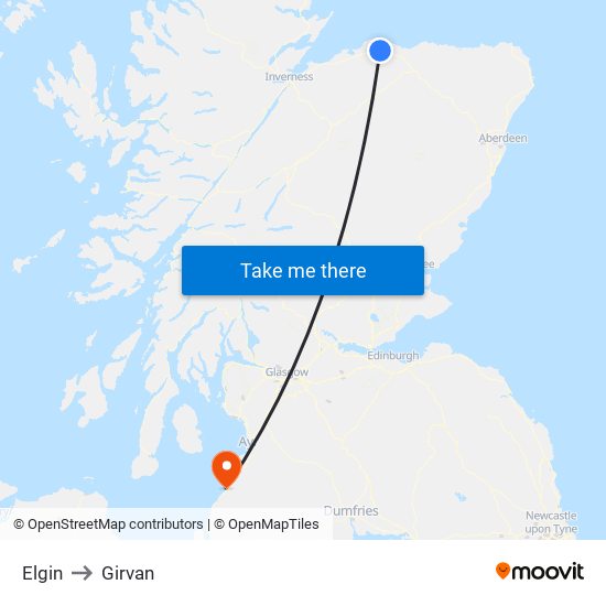 Elgin to Girvan map