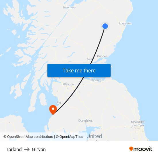 Tarland to Girvan map