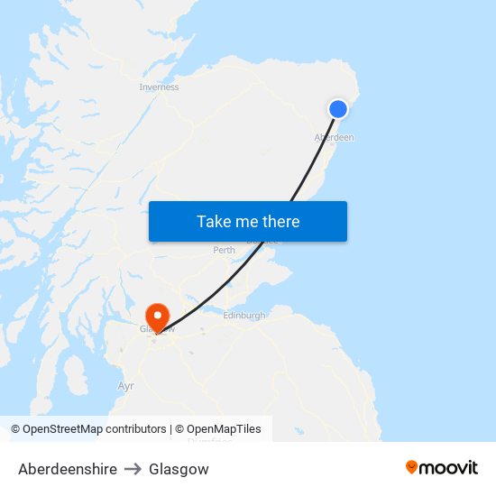 Aberdeenshire to Glasgow map