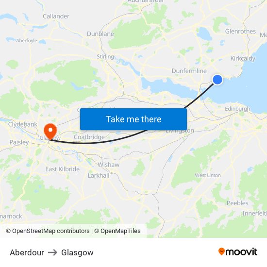 Aberdour to Glasgow map