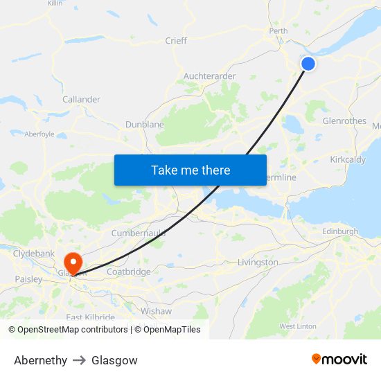 Abernethy to Glasgow map