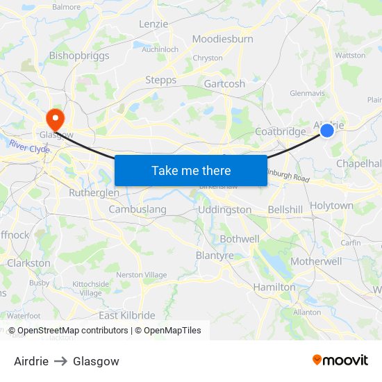 Airdrie to Glasgow map