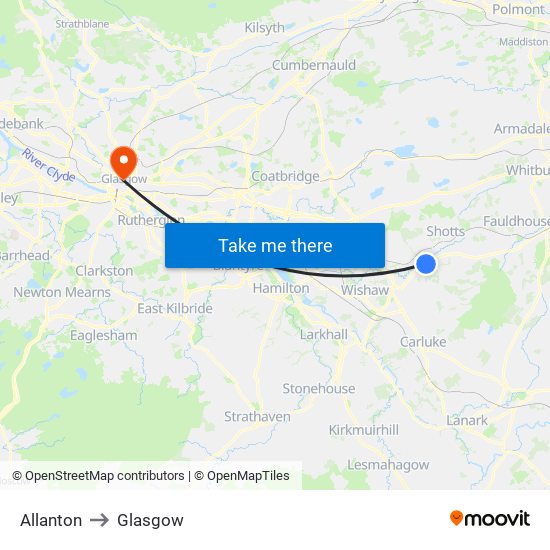 Allanton to Glasgow map