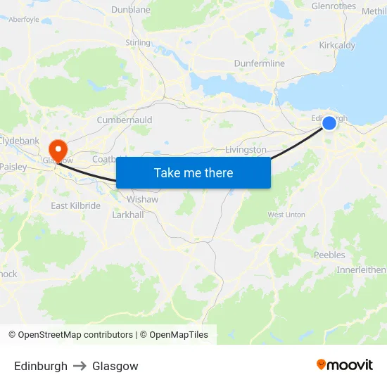 Edinburgh to Glasgow map