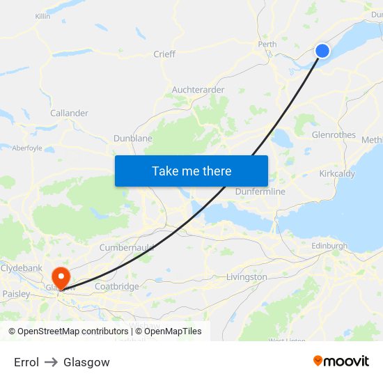 Errol to Glasgow map