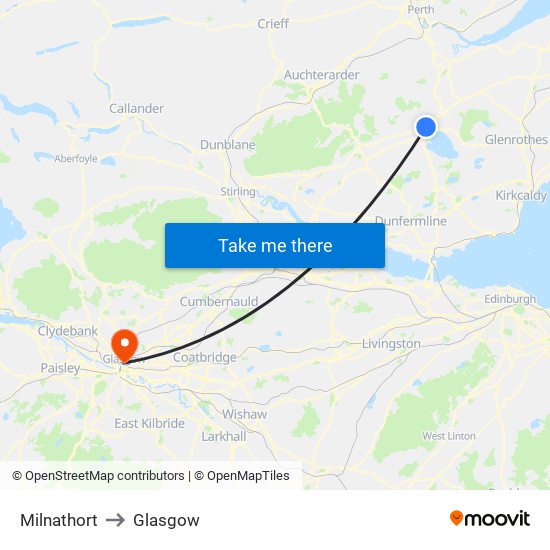 Milnathort to Glasgow map