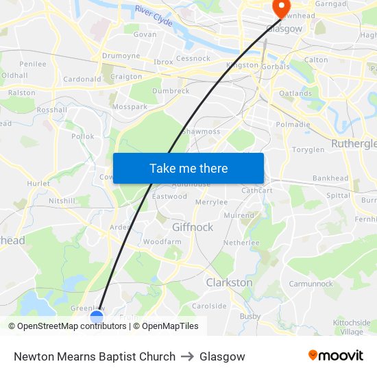 Newton Mearns Baptist Church to Glasgow map