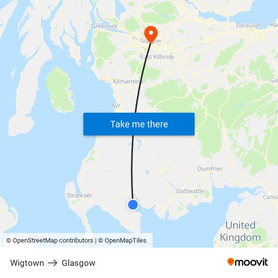 Wigtown to Glasgow map