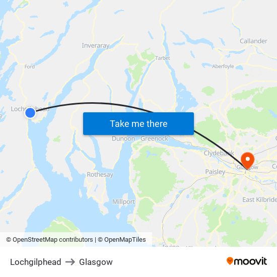 Lochgilphead to Glasgow map