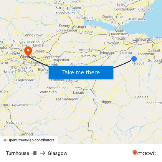 Turnhouse Hill to Glasgow map