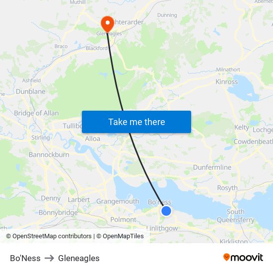 Bo'Ness to Gleneagles map