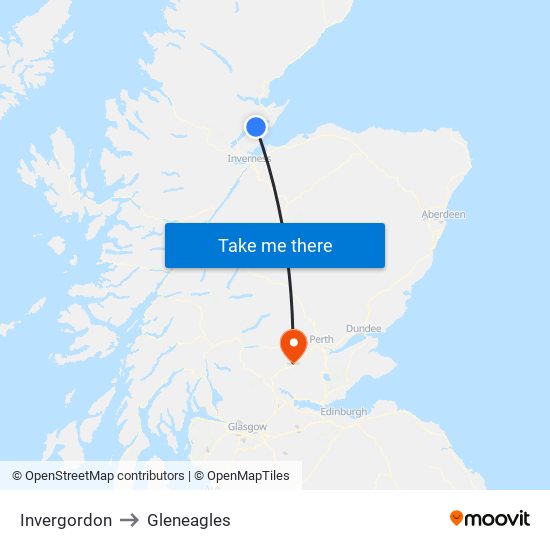 Invergordon to Gleneagles map