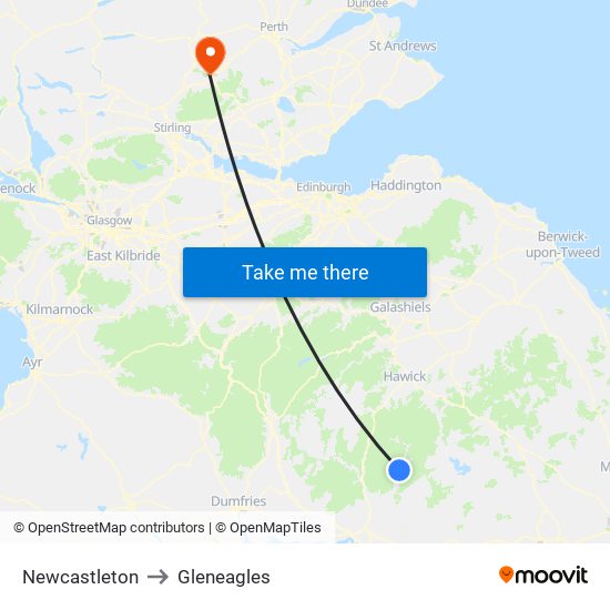 Newcastleton to Gleneagles map