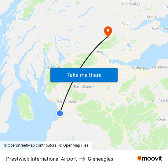 Prestwick International Airport to Gleneagles map