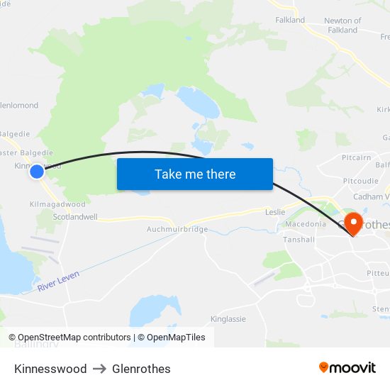 Kinnesswood to Glenrothes map