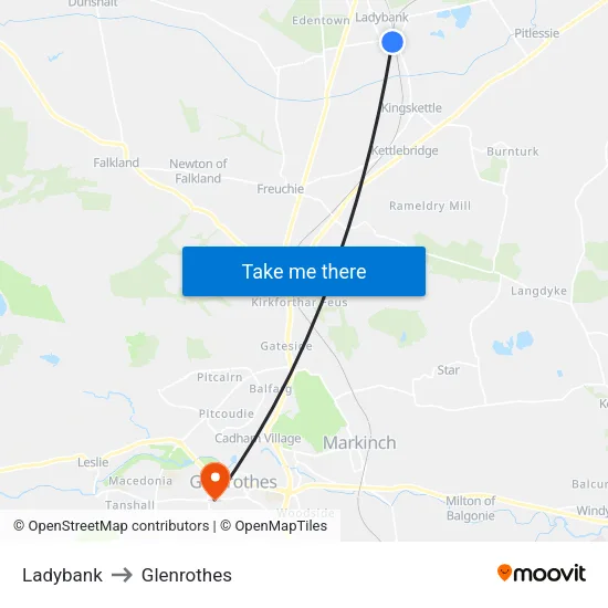 Ladybank to Glenrothes map