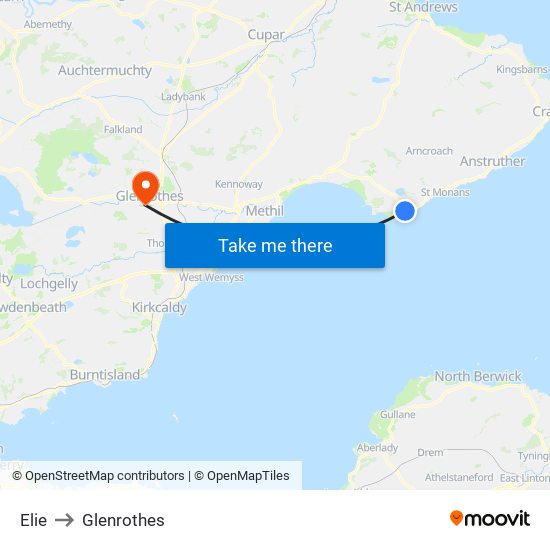 Elie to Glenrothes map