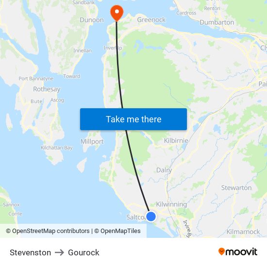 Stevenston to Gourock map