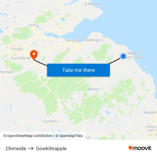 Chirnside to Gowkthrapple map