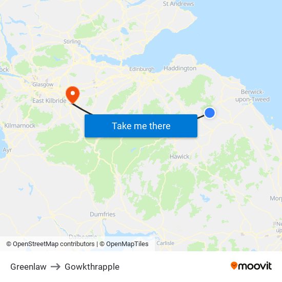 Greenlaw to Gowkthrapple map