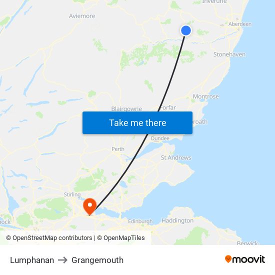 Lumphanan to Grangemouth map